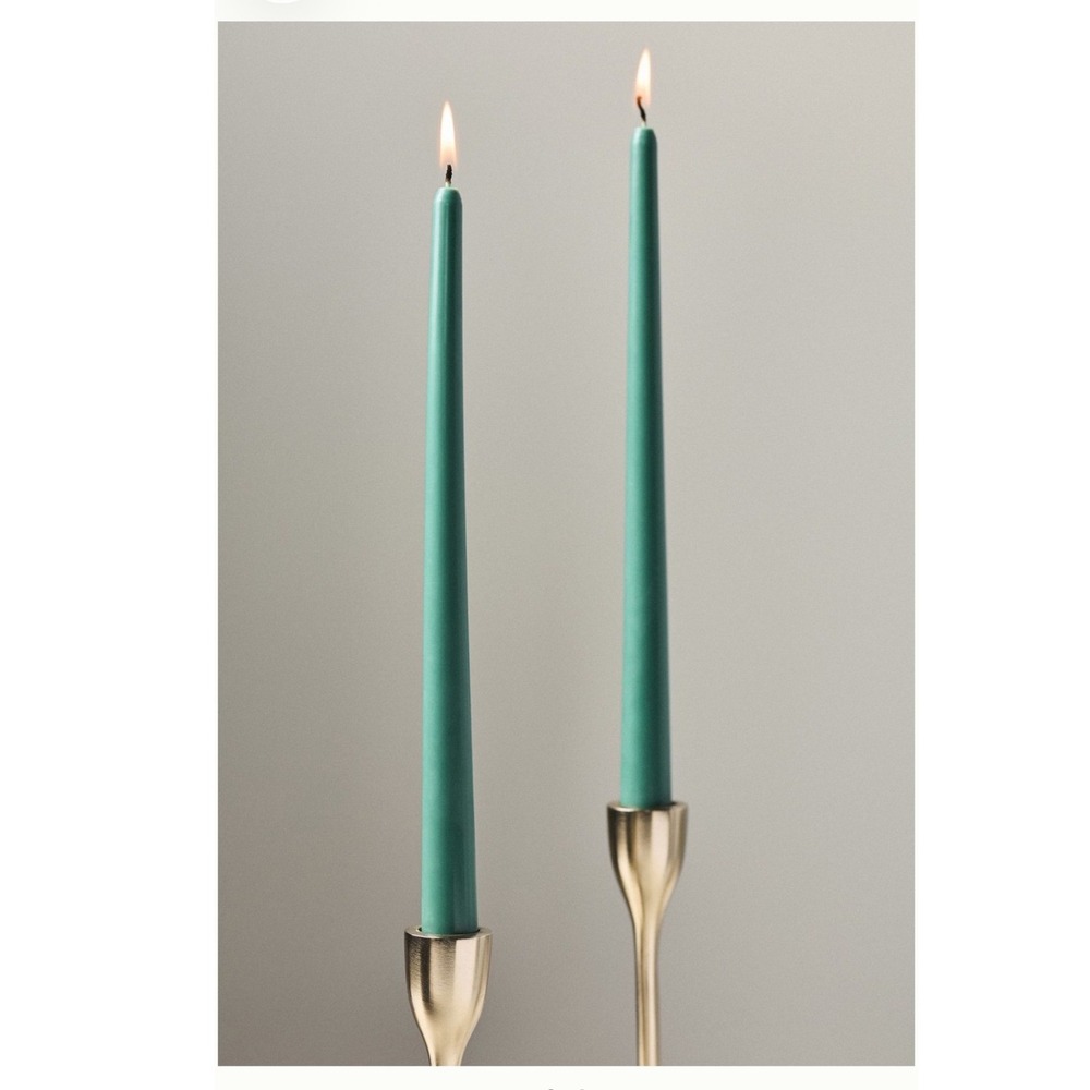 Anthropologie Classic Tapers Set of 2 Teal Dark Green 12 Inch Taper Candles NEW